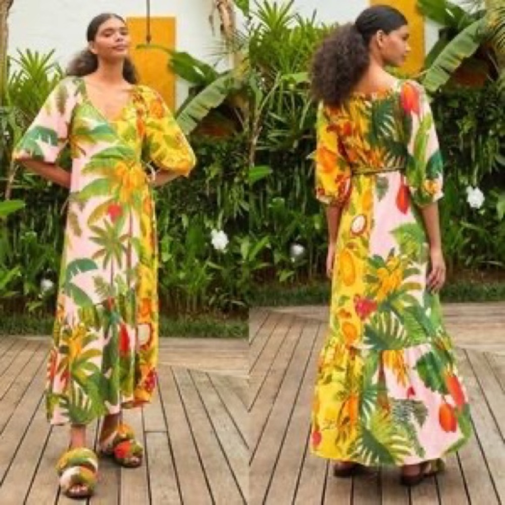 Anthropologie Farm Rio Women's Mixed Prints Midi Wrap Dress - Size Medium